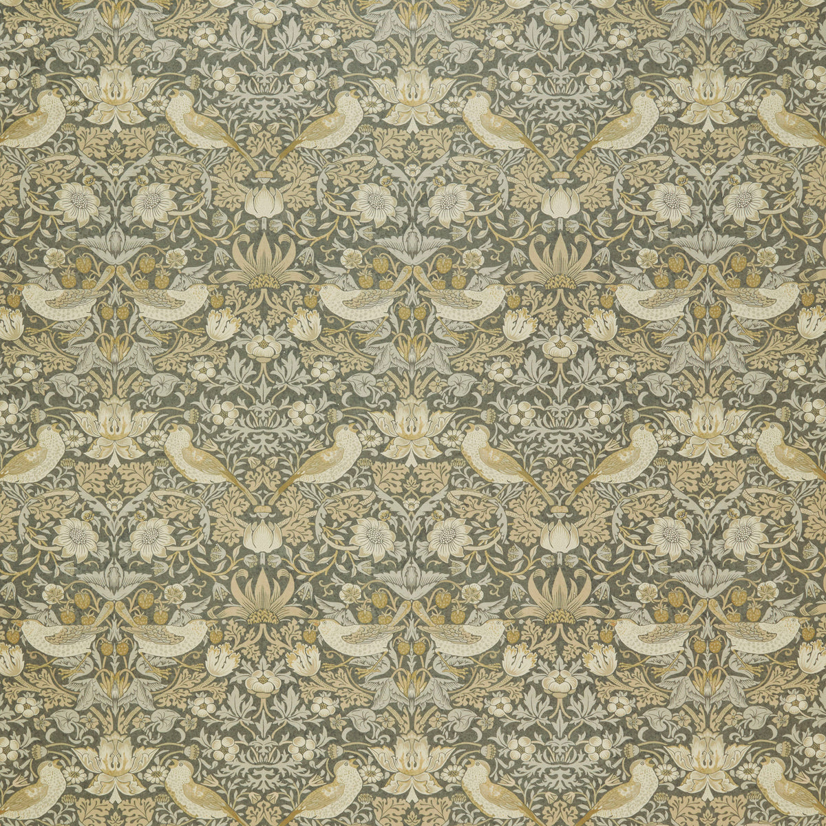 William Morris At Home Strawberry Thief Velvet Fabric Flint