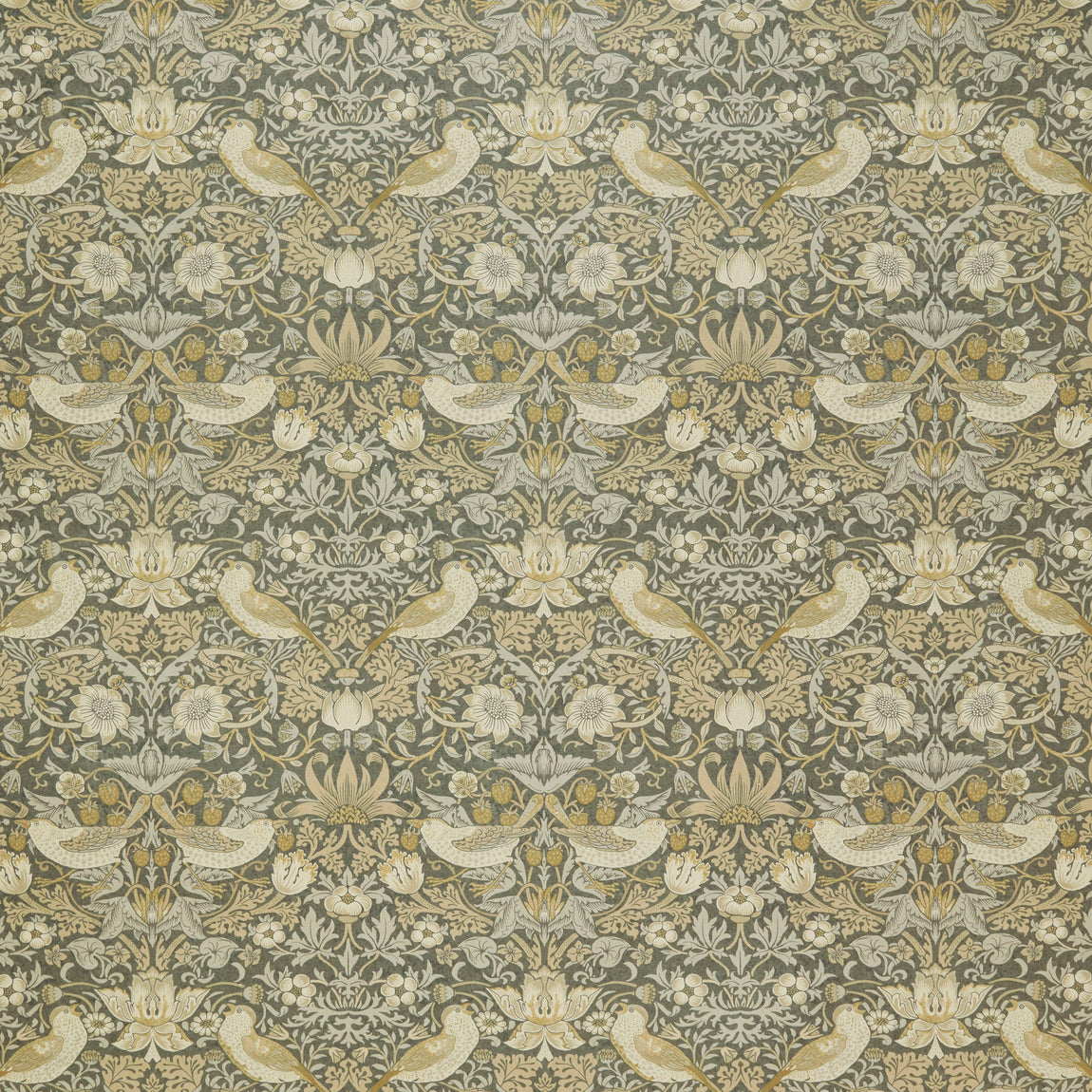 William Morris At Home Strawberry Thief Velvet Fabric Flint