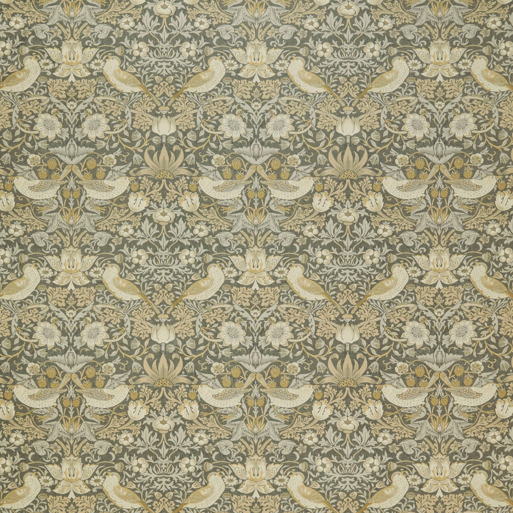William Morris At Home Strawberry Thief Velvet Fabric Flint