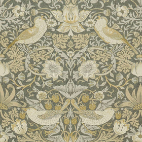 William Morris At Home Strawberry Thief Velvet Fabric Flint