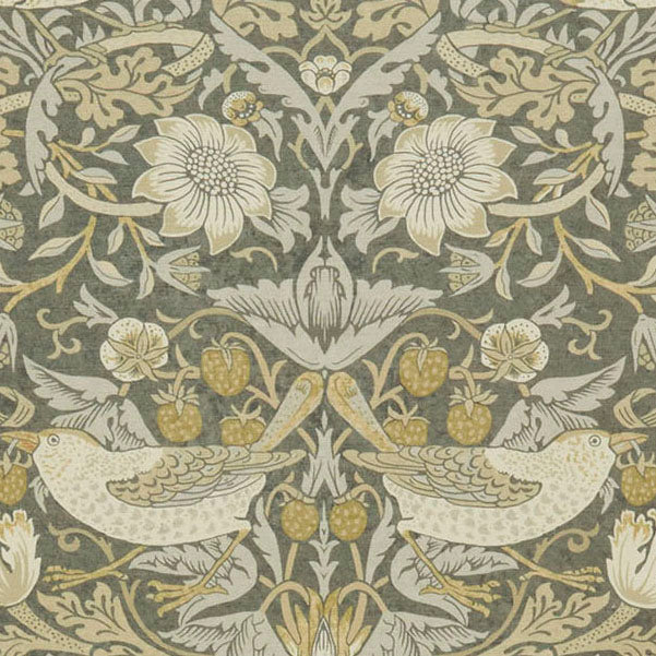 William Morris At Home Strawberry Thief Velvet Fabric Flint