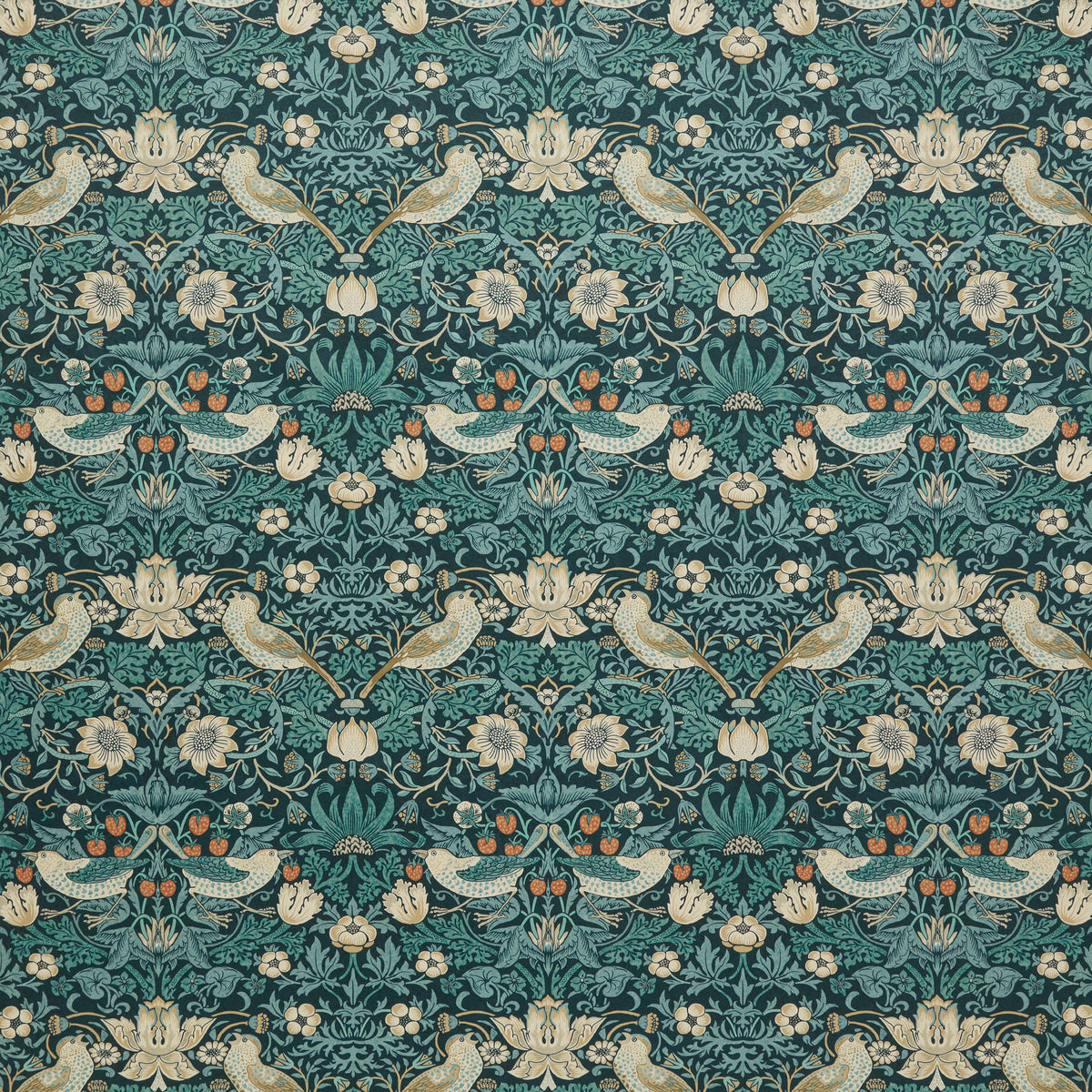 William Morris At Home Strawberry Thief Velvet Fabric Indigo