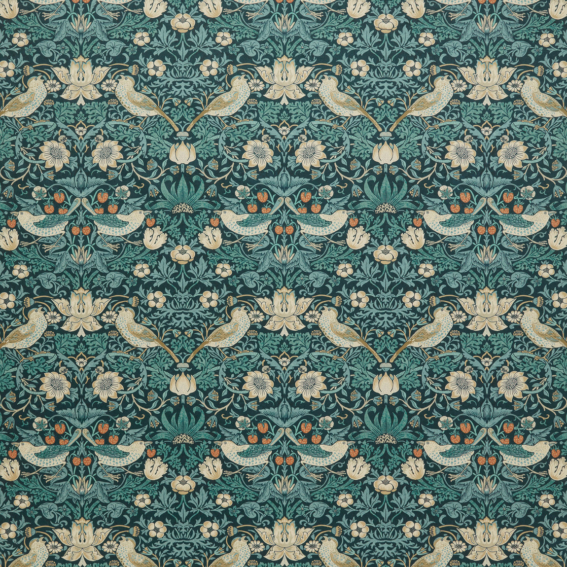 William Morris At Home Strawberry Thief Velvet Fabric Indigo