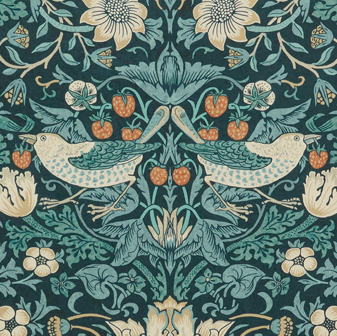 William Morris At Home Strawberry Thief Velvet Fabric Indigo