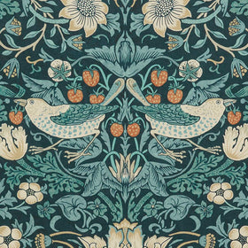 William Morris At Home Strawberry Thief Velvet Fabric Indigo