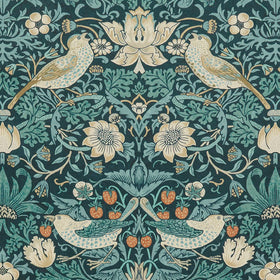 William Morris At Home Strawberry Thief Velvet Fabric Indigo