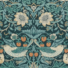 William Morris At Home Strawberry Thief Velvet Fabric Indigo