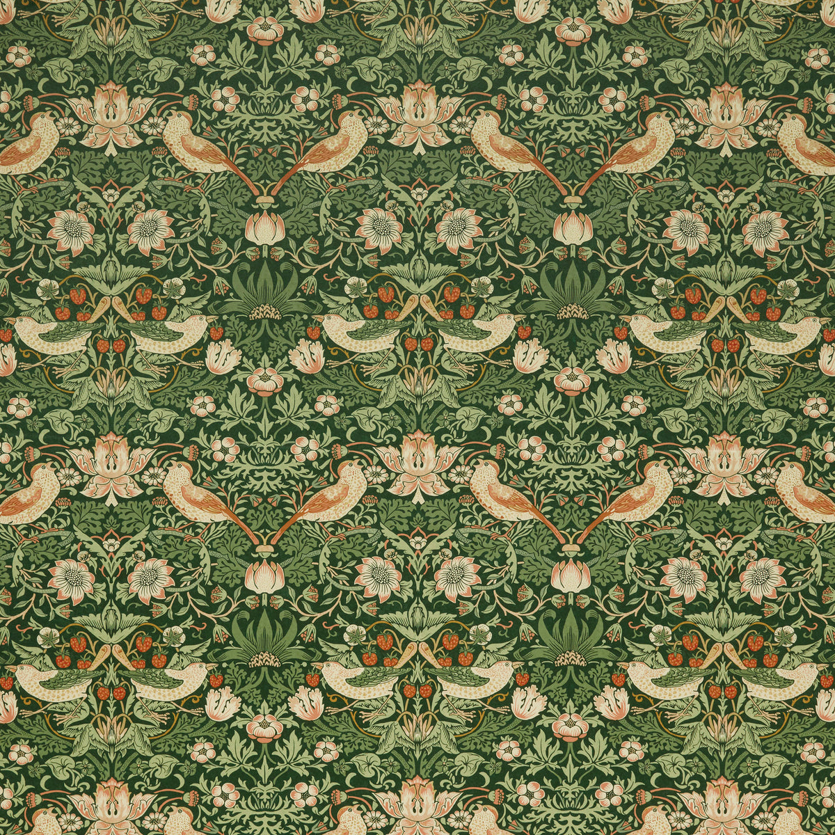 William Morris At Home Strawberry Thief Velvet Fabric Nettle