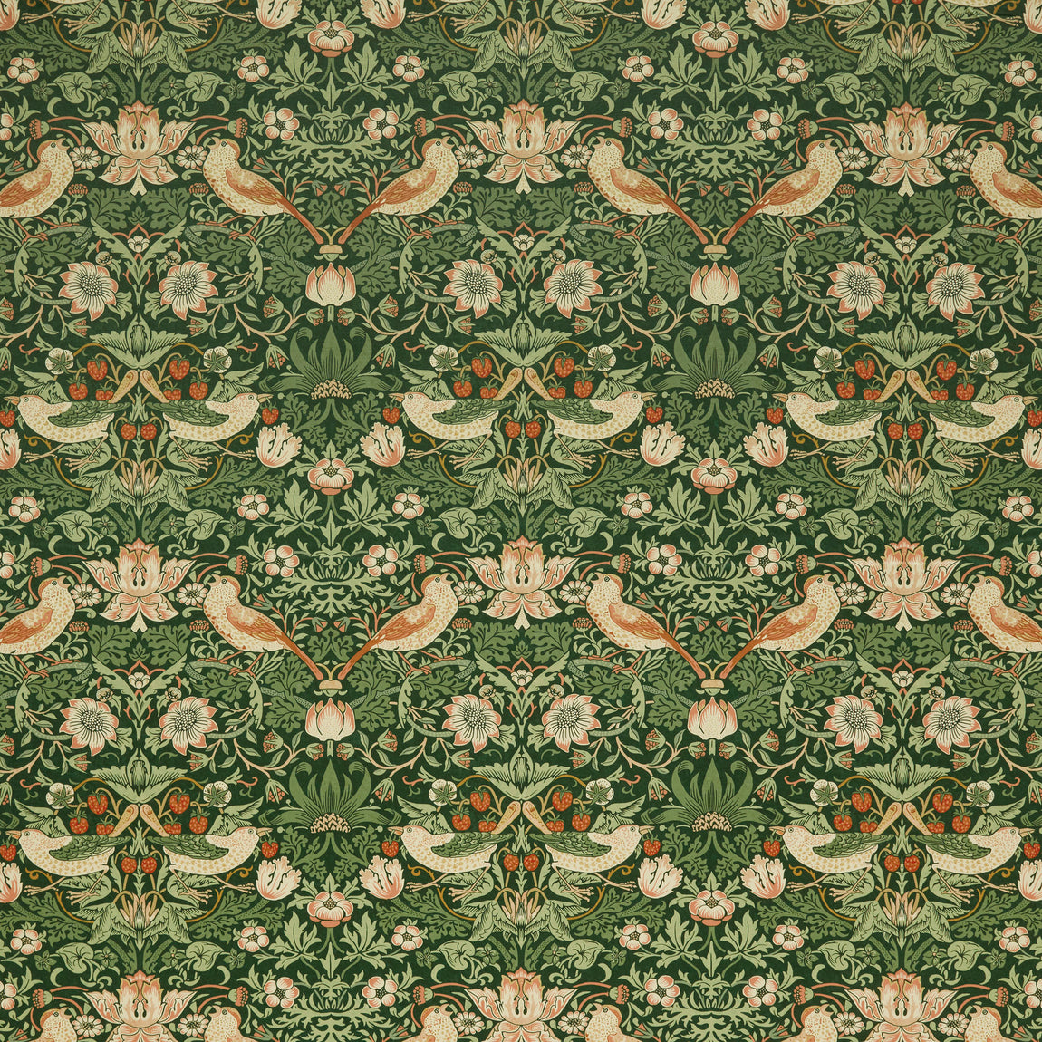 William Morris At Home Strawberry Thief Velvet Fabric Nettle