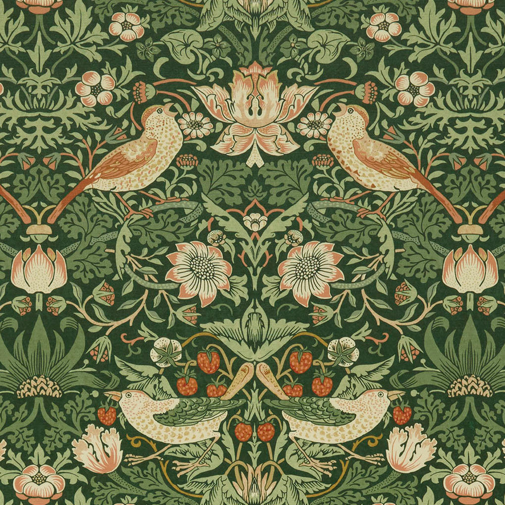 William Morris At Home Strawberry Thief Velvet Fabric Nettle