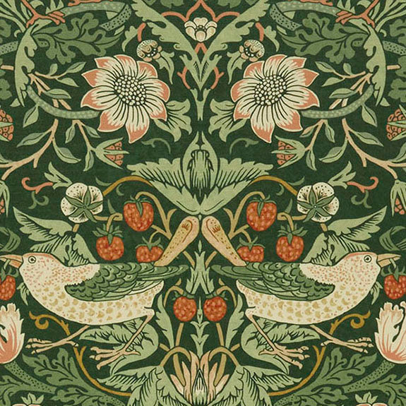 William Morris At Home Strawberry Thief Velvet Fabric Nettle