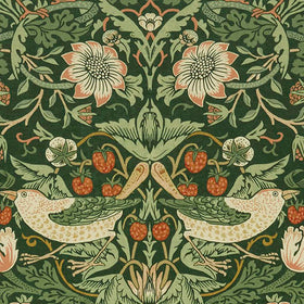 William Morris At Home Strawberry Thief Velvet Fabric Nettle