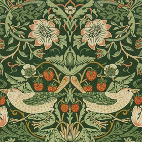 William Morris At Home Strawberry Thief Velvet Fabric Nettle