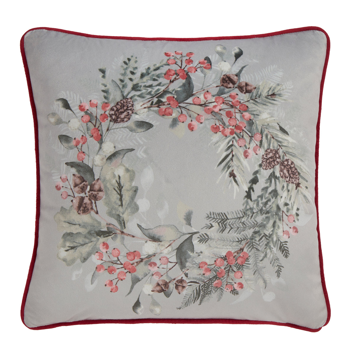 Dreams & Drapes Winter Sprigs Velvet Filled Cushion 43cm x 43cm Green