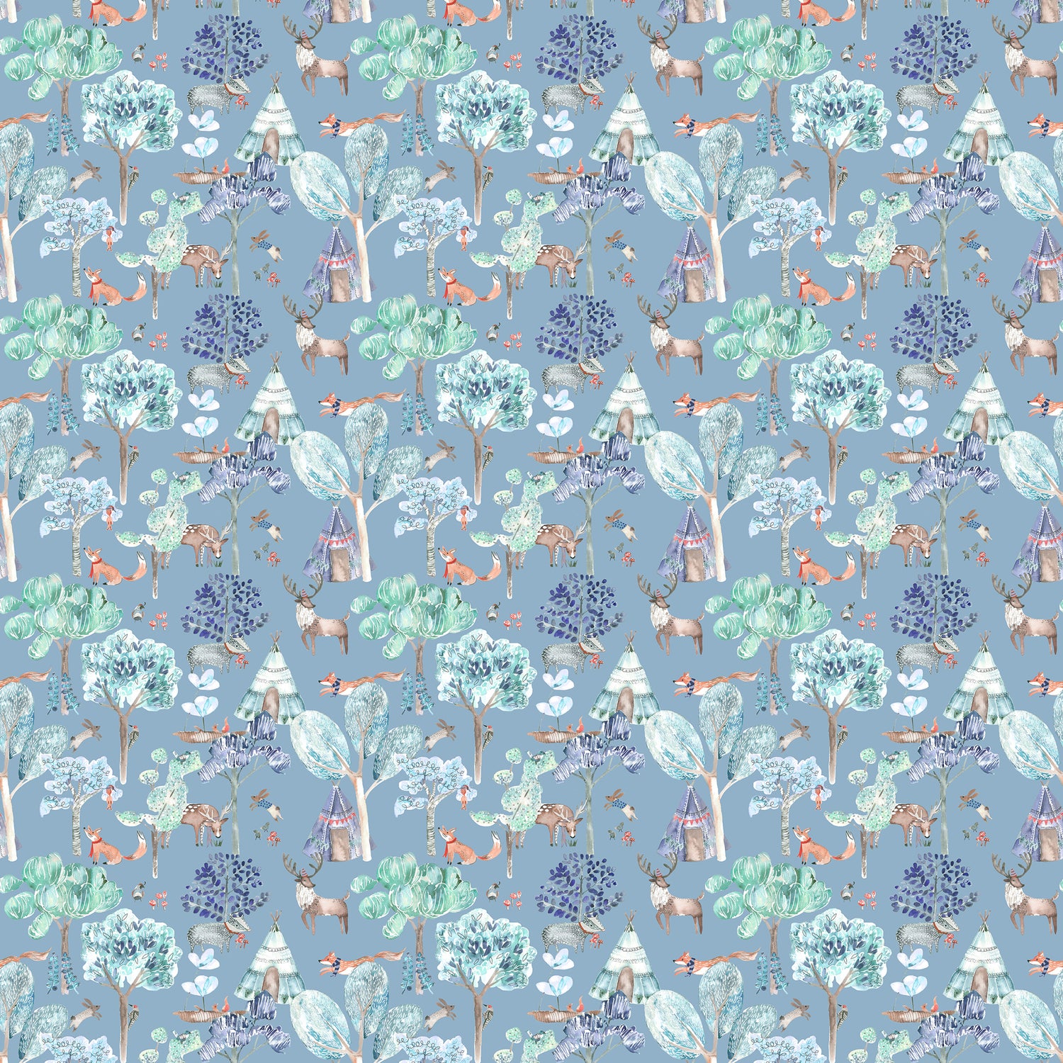 Voyage Maison Woodland Adventures Printed Cotton Fabric Denim