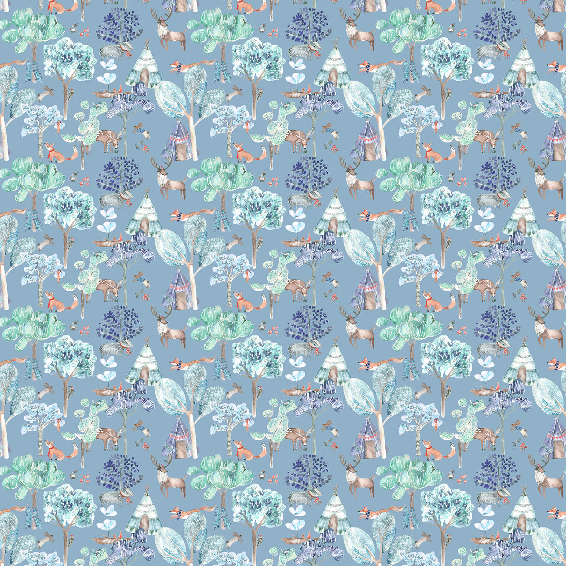 Voyage Maison Woodland Adventures Printed Cotton Fabric Denim