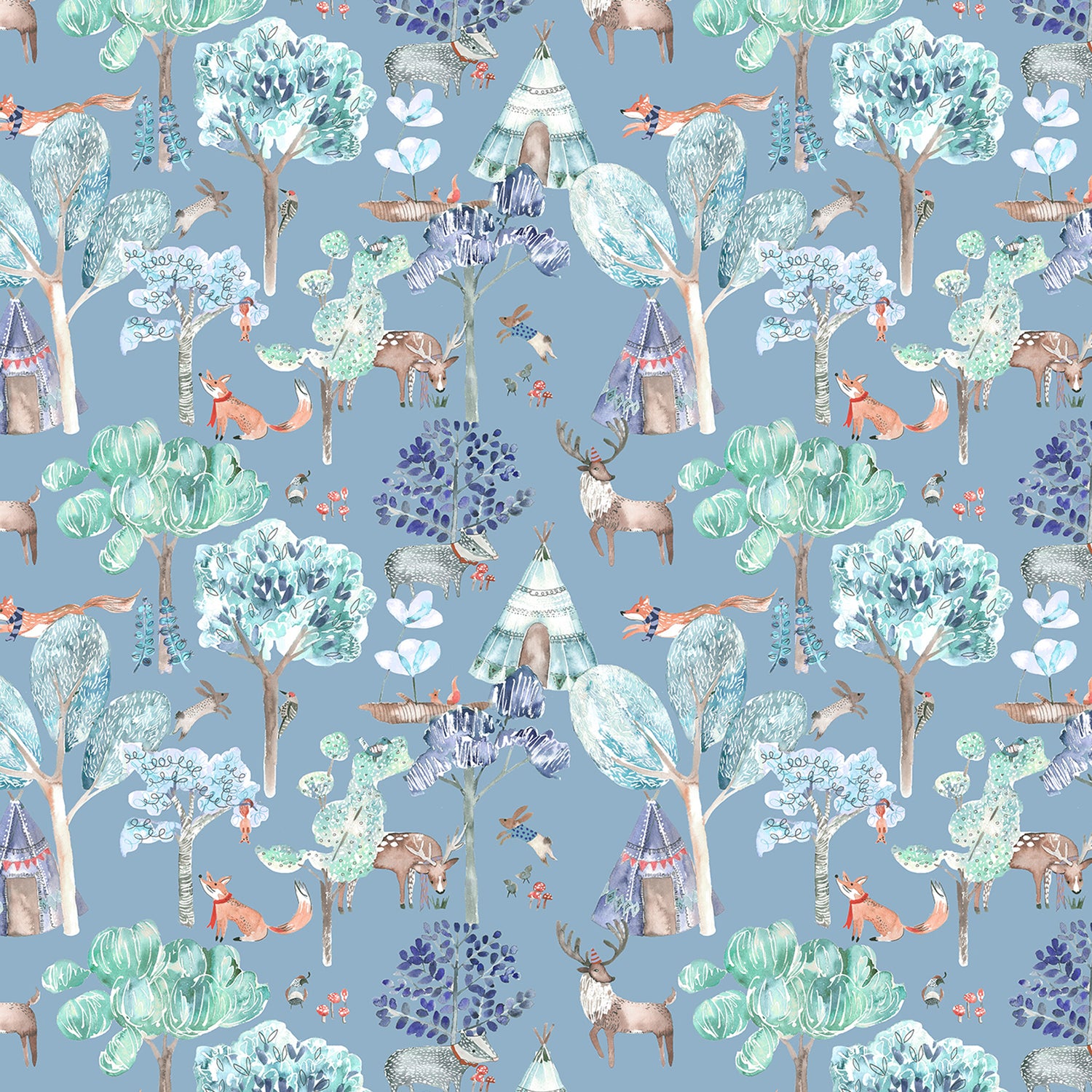 Voyage Maison Woodland Adventures Printed Cotton Fabric Denim