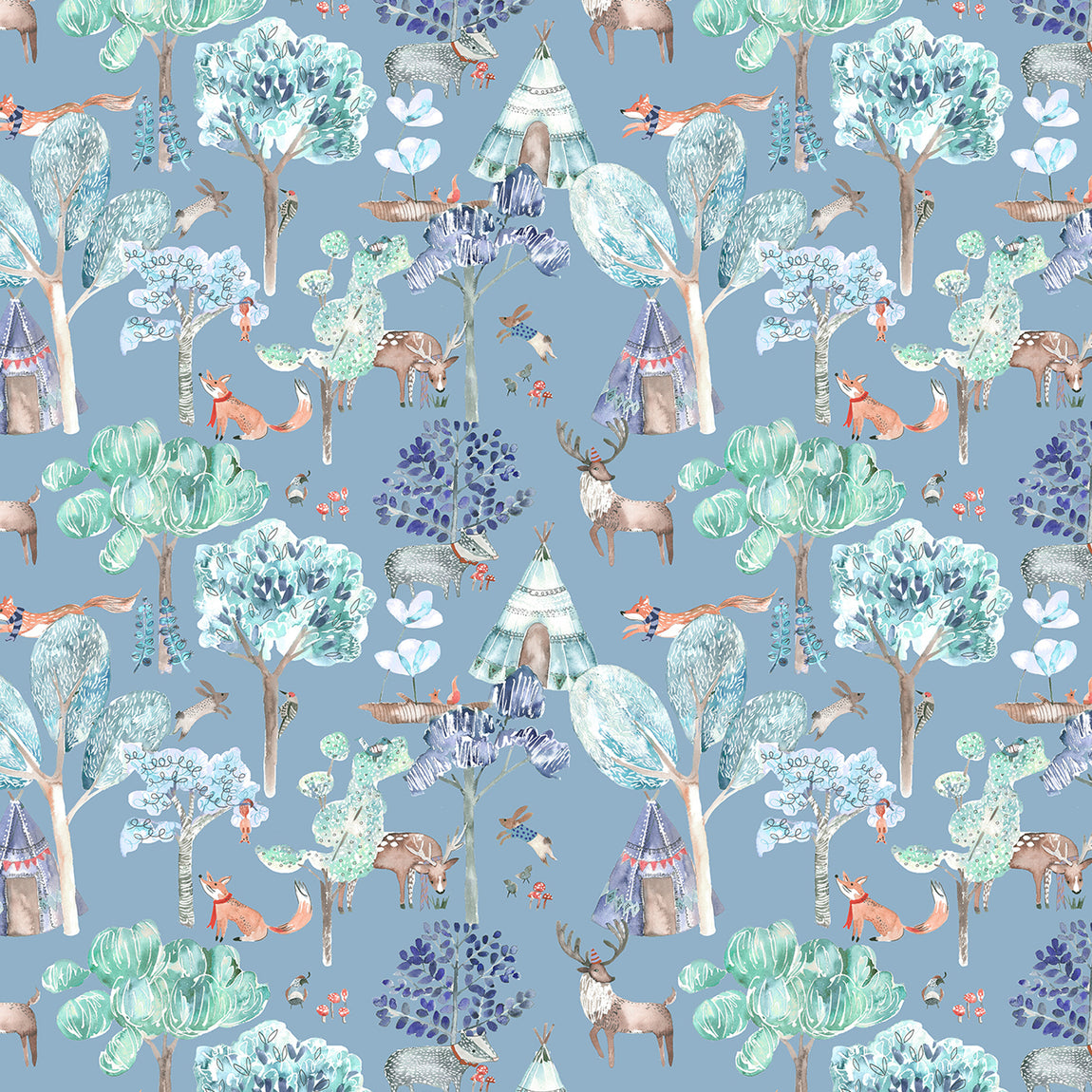 Voyage Maison Woodland Adventures Printed Cotton Fabric Denim