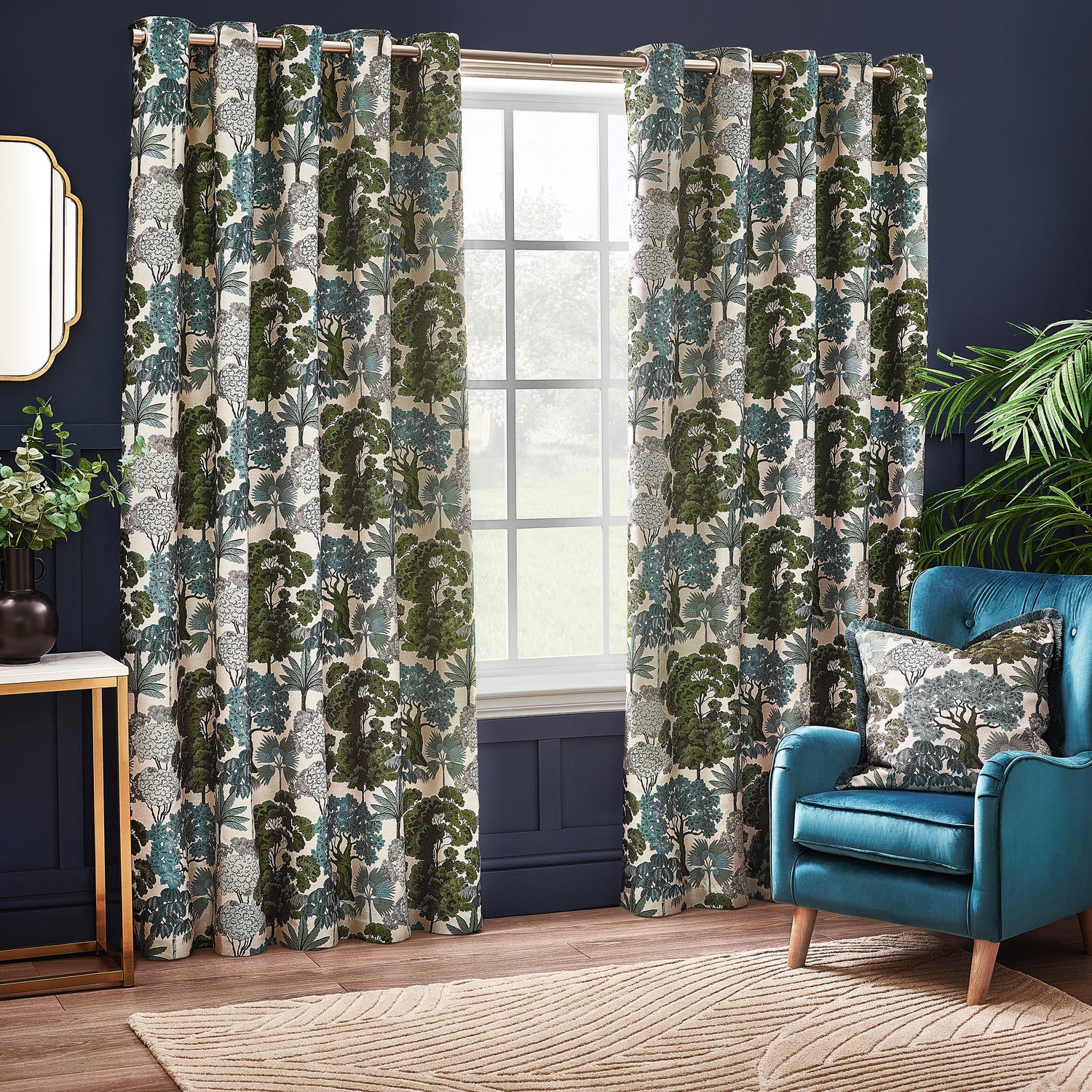 Wylder Nature Woodlands Floral Jacquard Filled Cushion 55cm x 55cm Green