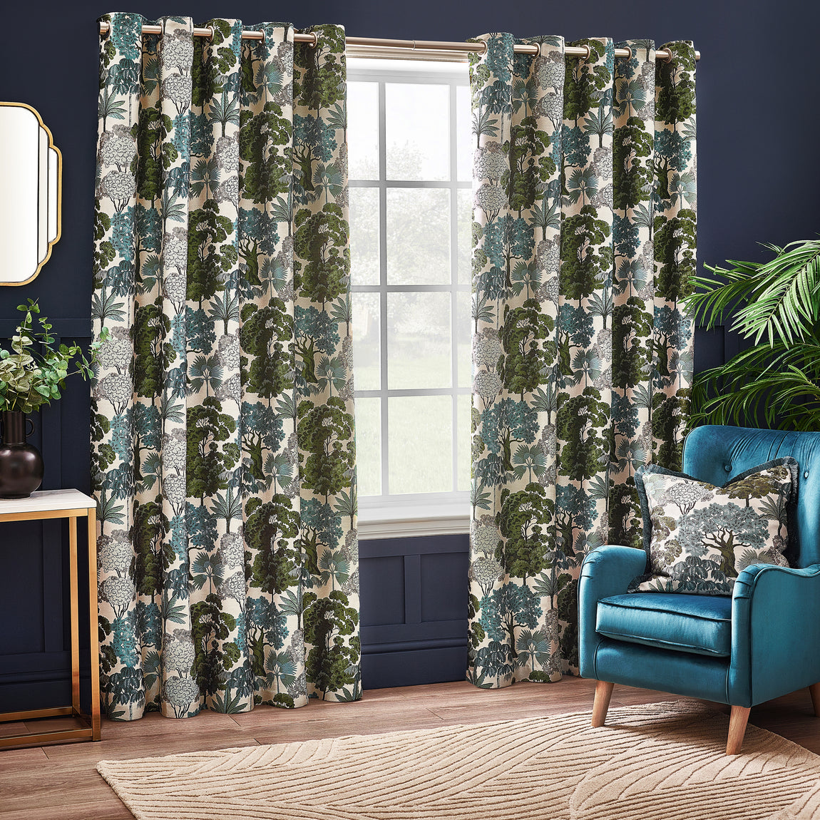 Wylder Nature Woodlands Floral Jacquard Filled Cushion 55cm x 55cm Green