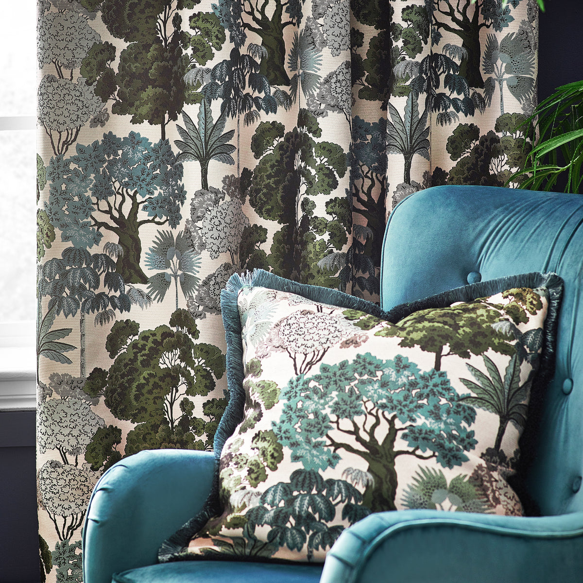 Wylder Nature Woodlands Floral Jacquard Ready Made Eyelet Curtains Green