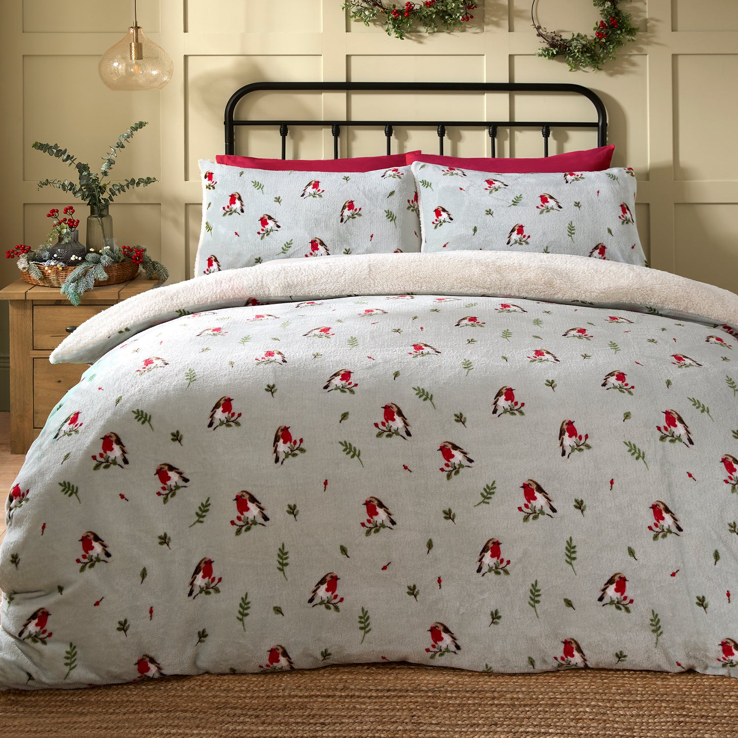 Dreams & Drapes Winter Robin Duvet Cover Bedding Set Duck Egg