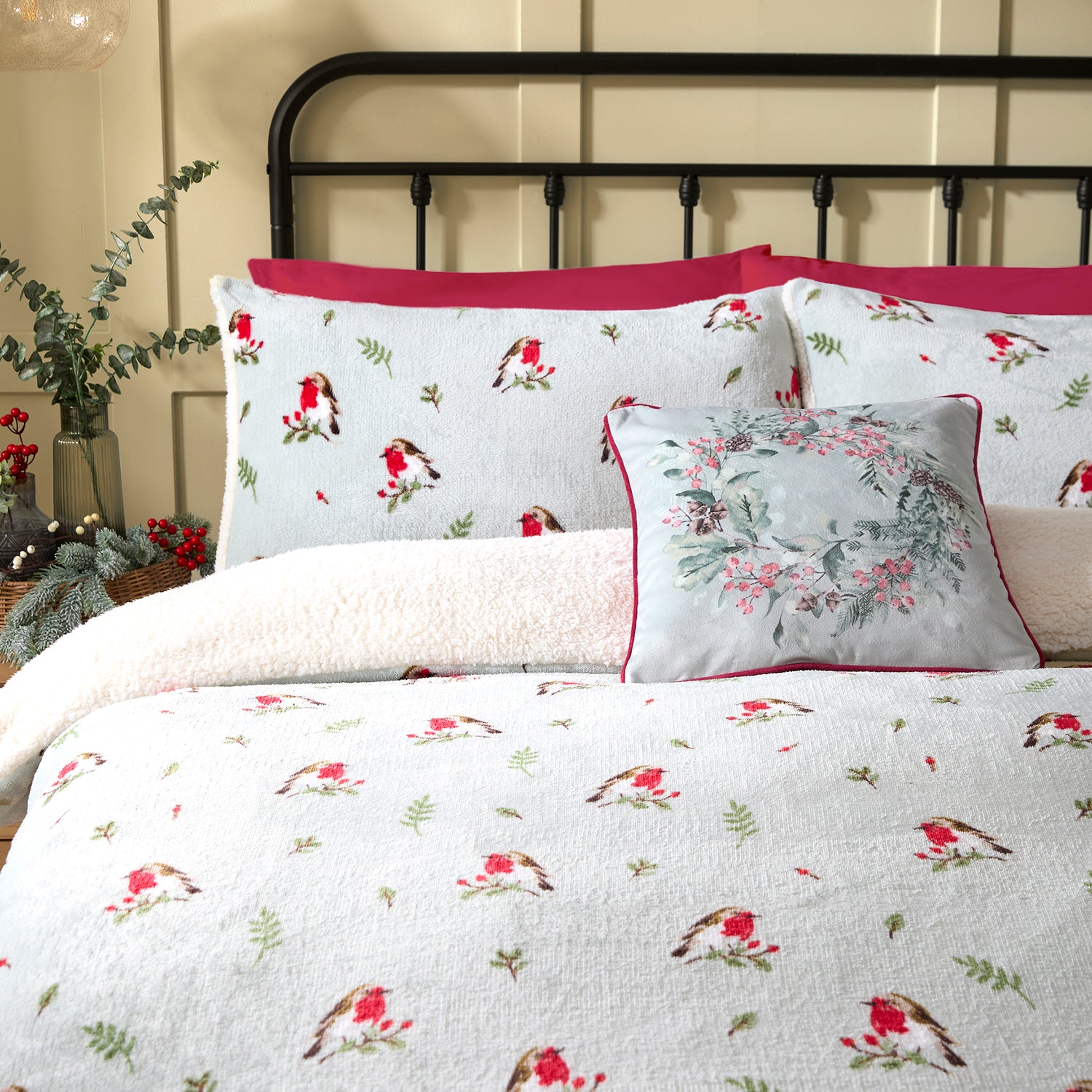 Dreams & Drapes Winter Robin Duvet Cover Bedding Set Duck Egg