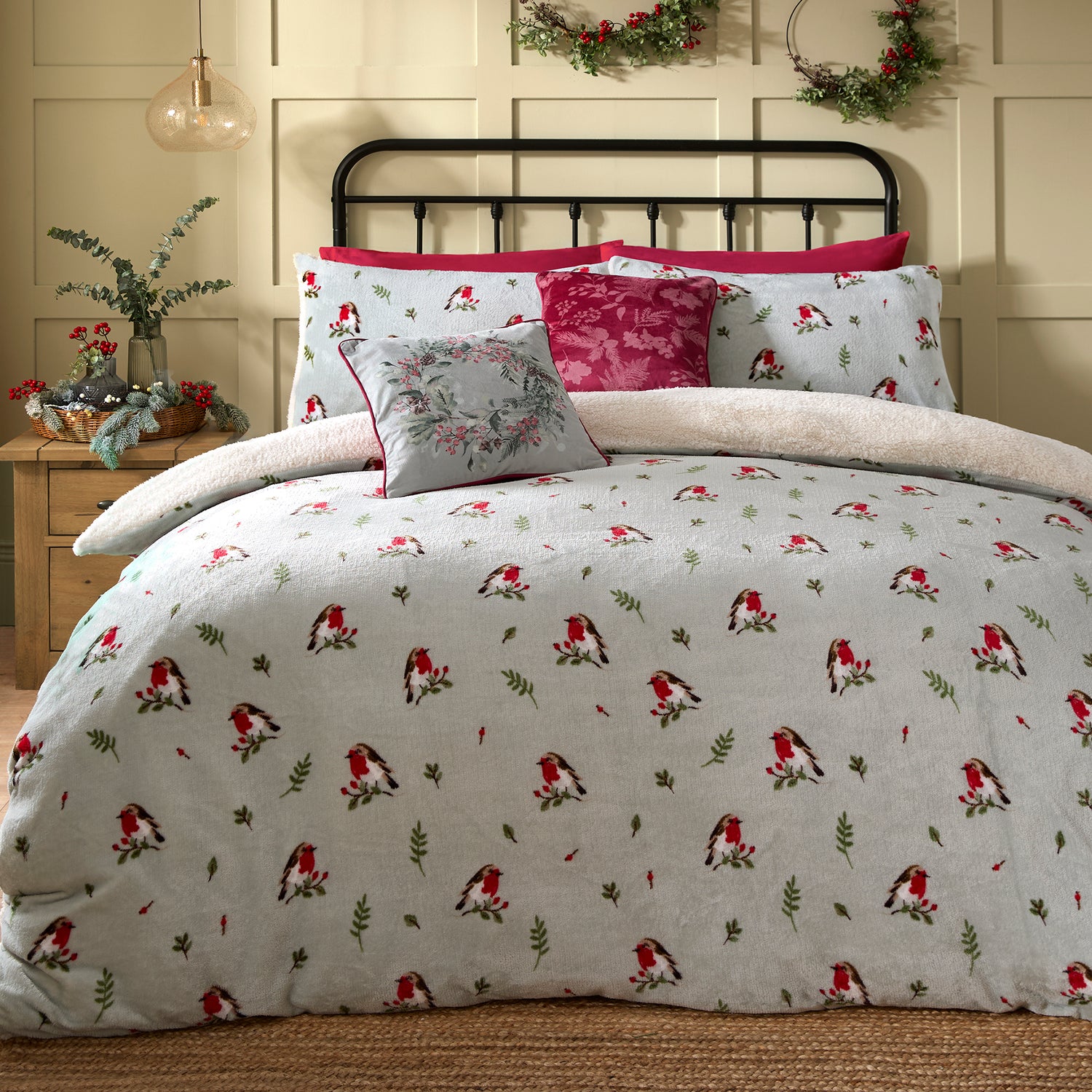 Dreams & Drapes Winter Robin Duvet Cover Bedding Set Duck Egg
