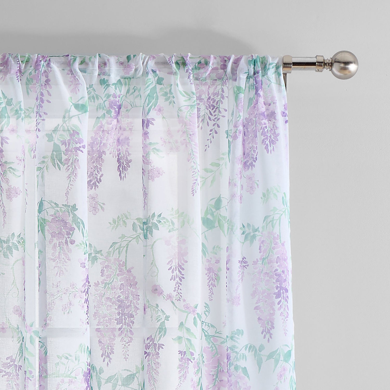 Dreams & Drapes Wisteria Floral Ready Made Single Voile Curtain Lilac
