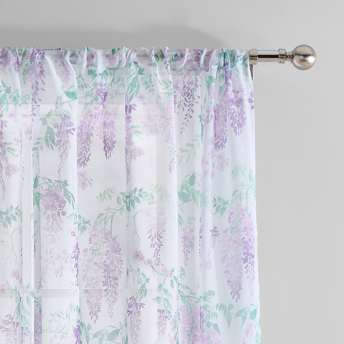 Dreams & Drapes Wisteria Floral Ready Made Single Voile Curtain Lilac