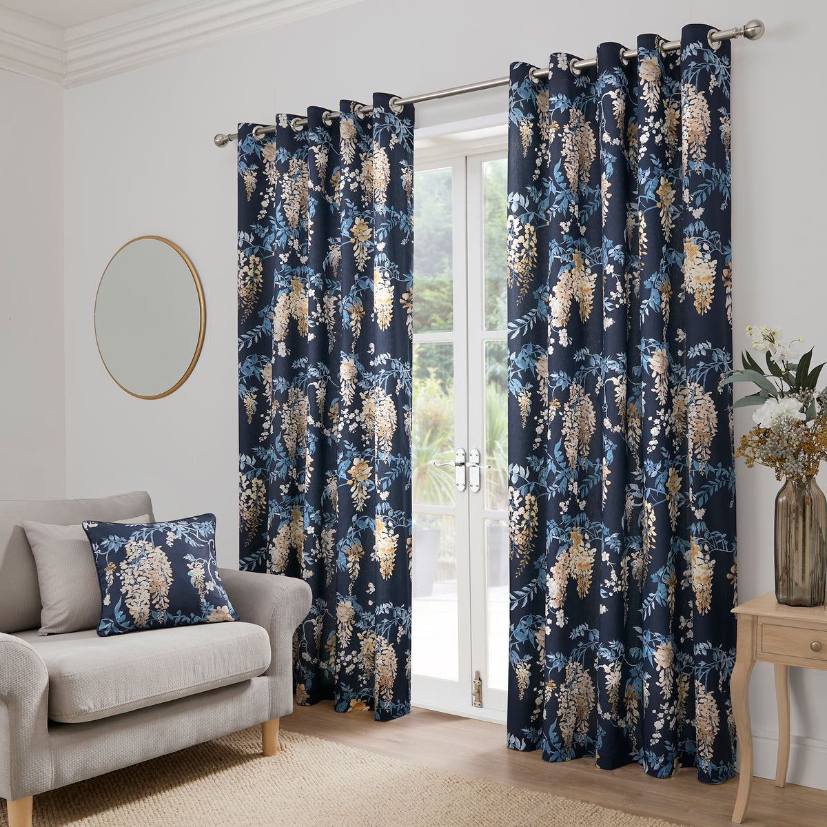 Dreams & Drapes Wisteria Filled Cushion 43cm x 43cm Navy