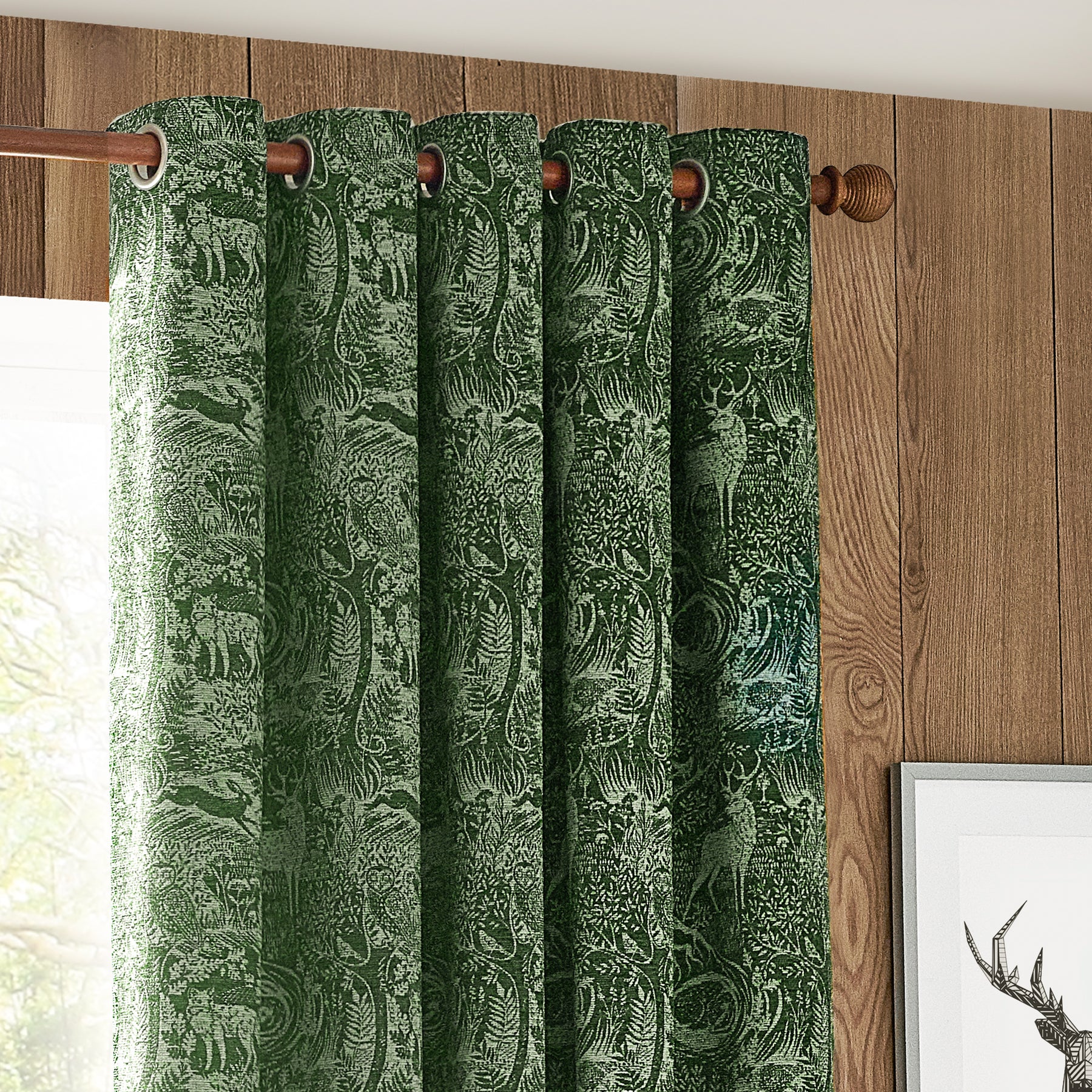 Winter Woods Chenille Ready Made Eyelet Curtains Emerald