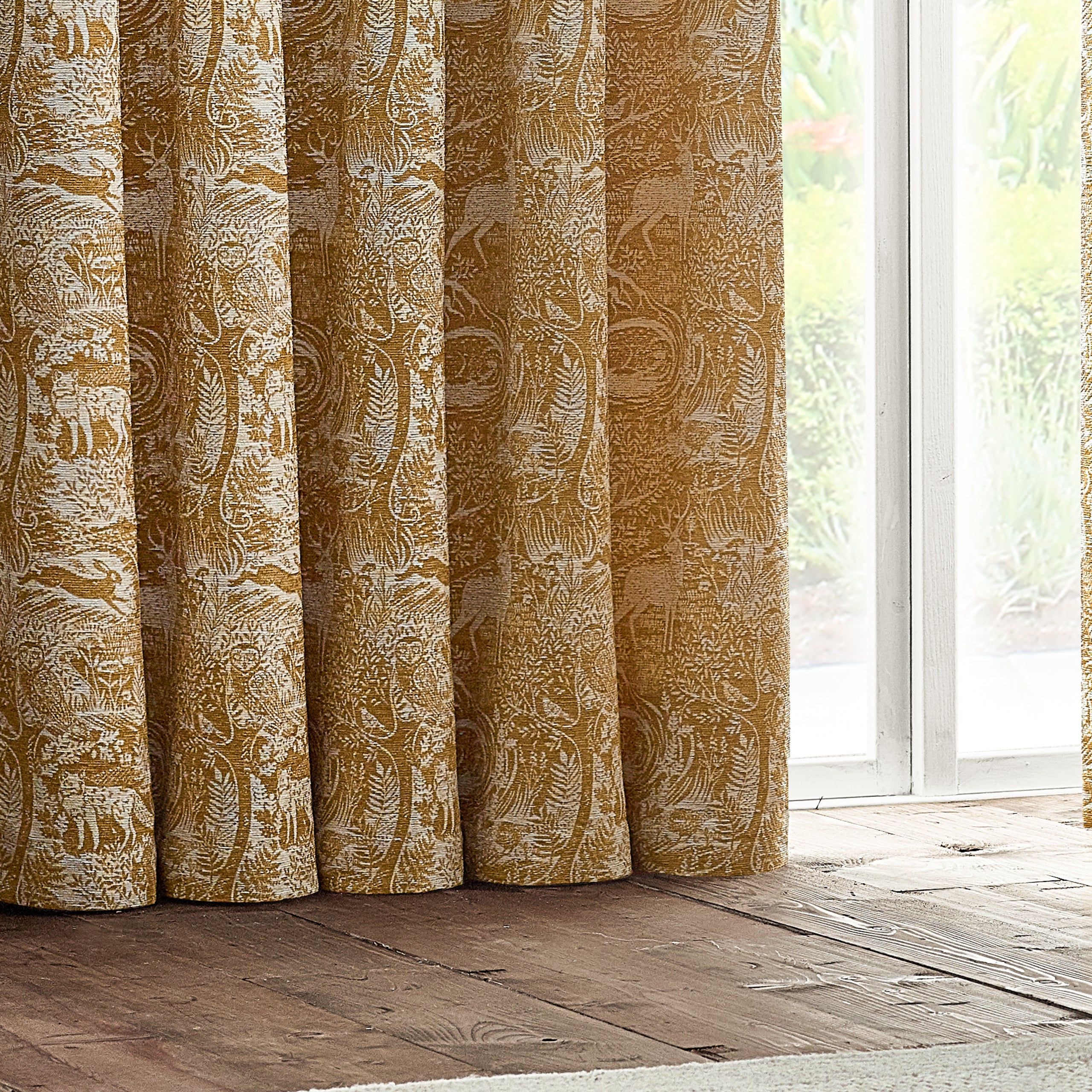Ochre Winter Woods Chenille Ready Made Eyelet Curtains | Terrys