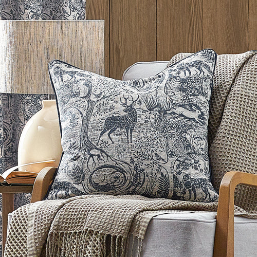 Furn. Winter Woods Animal Chenille 50cm x 50cm Filled Cushion Midnight