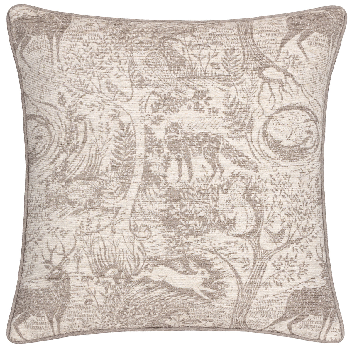 Furn. Winter Woods Animal Chenille 50cm x 50cm Filled Cushion Taupe