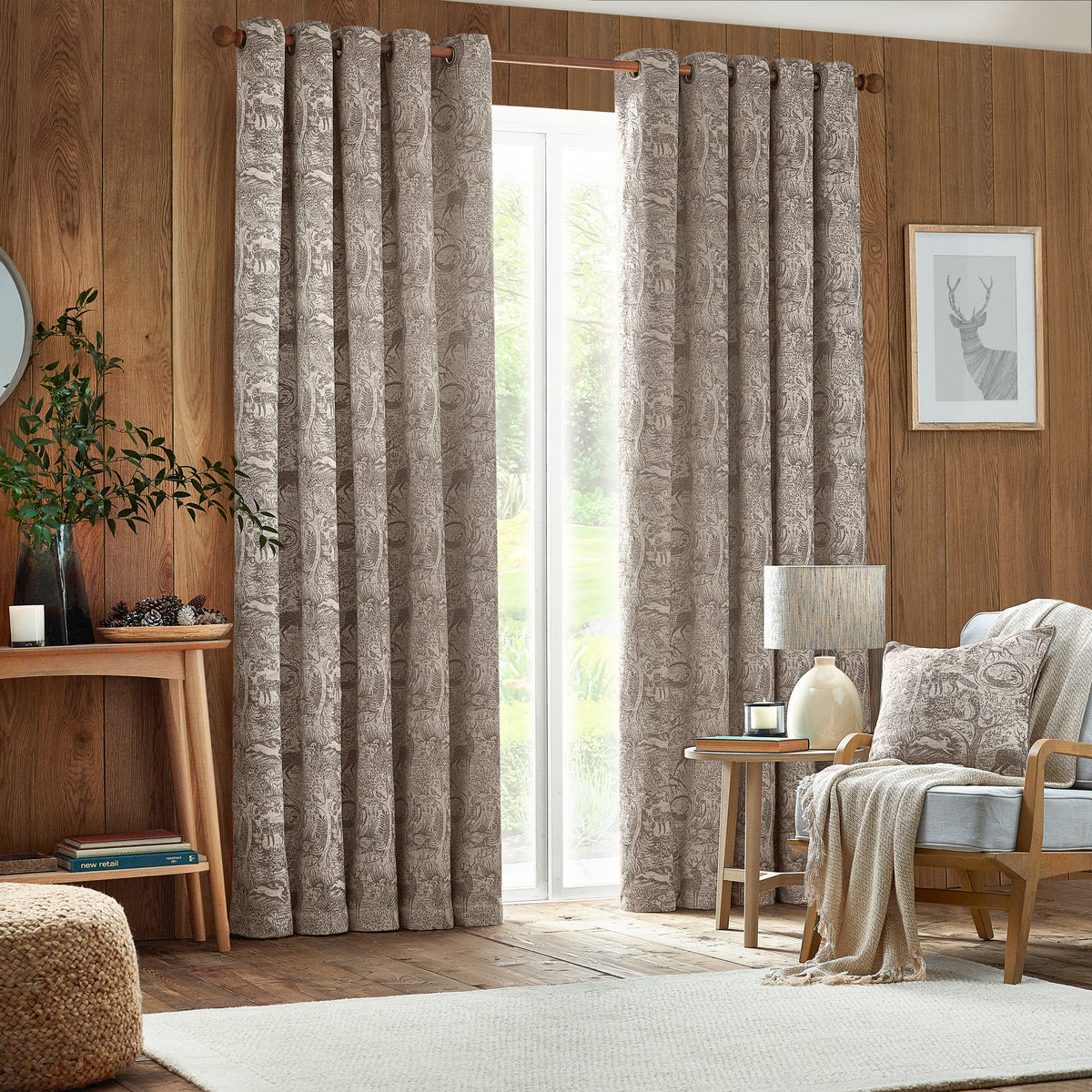Furn. Winter Woods Animal Chenille 50cm x 50cm Filled Cushion Taupe