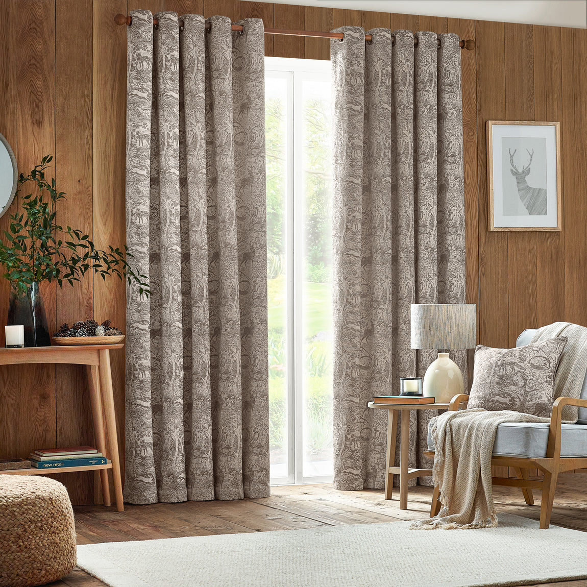 Furn. Winter Woods Animal Chenille 50cm x 50cm Filled Cushion Taupe