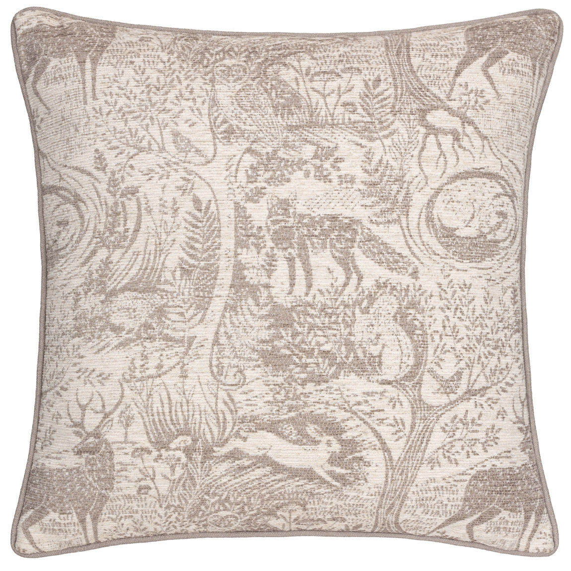 Furn. Winter Woods Animal Chenille 50cm x 50cm Filled Cushion Taupe