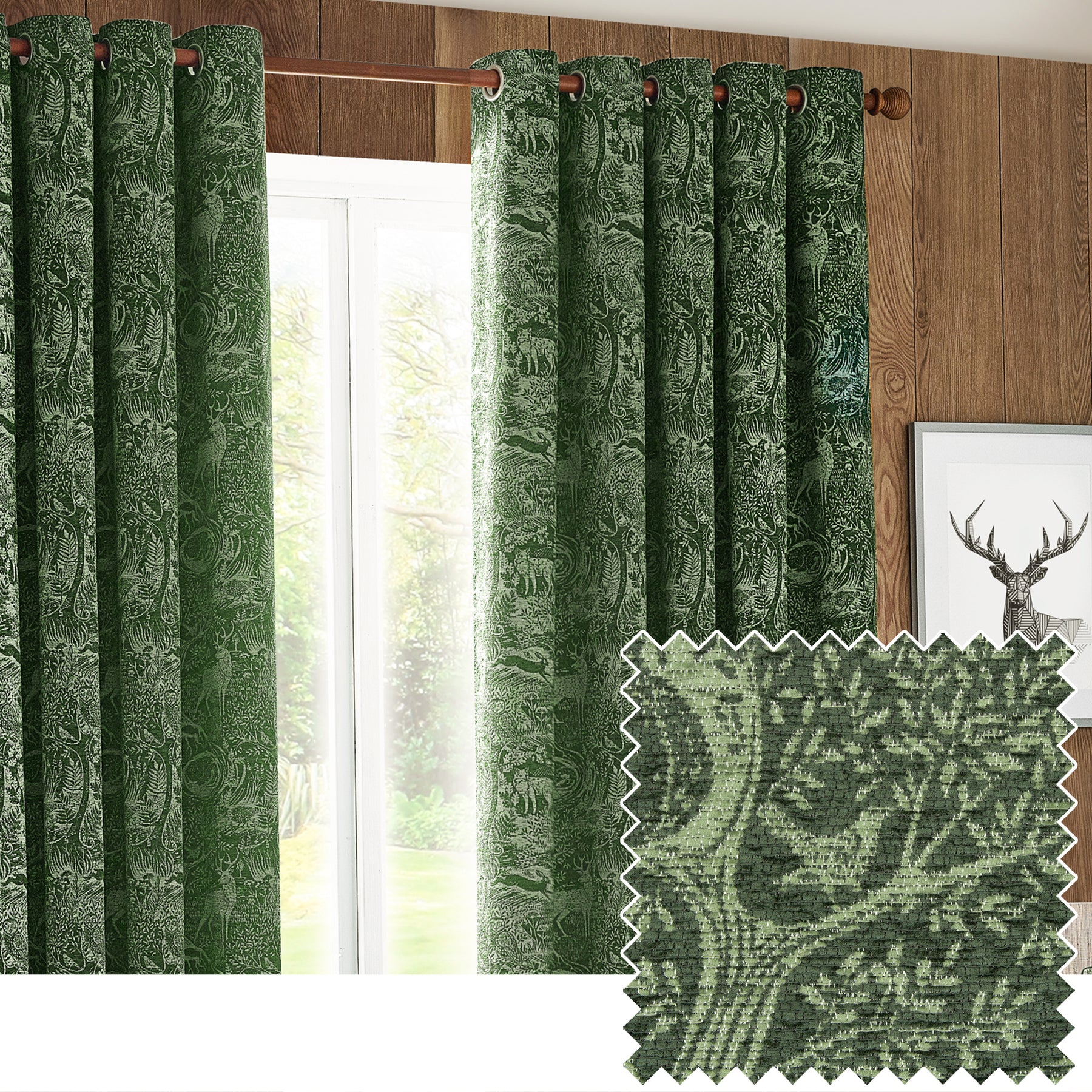 Winter Woods Chenille Ready Made Eyelet Curtains Emerald