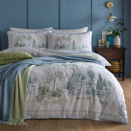Appletree Willow Tree Scene Duvet Cover Bedding Set Blue
