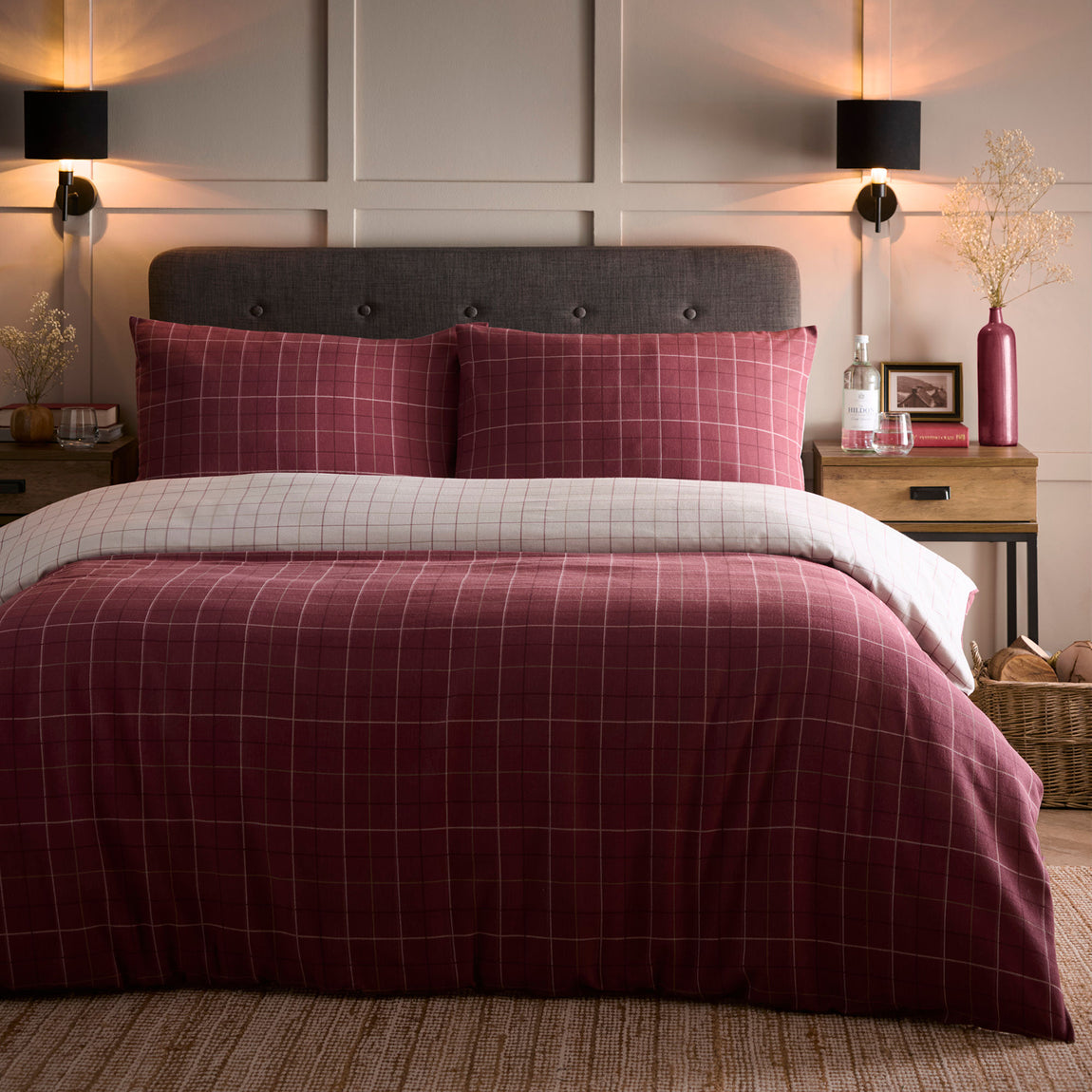 Dreams & Drapes Wynn Brushed Cotton Duvet Cover Bedding Set Burgundy