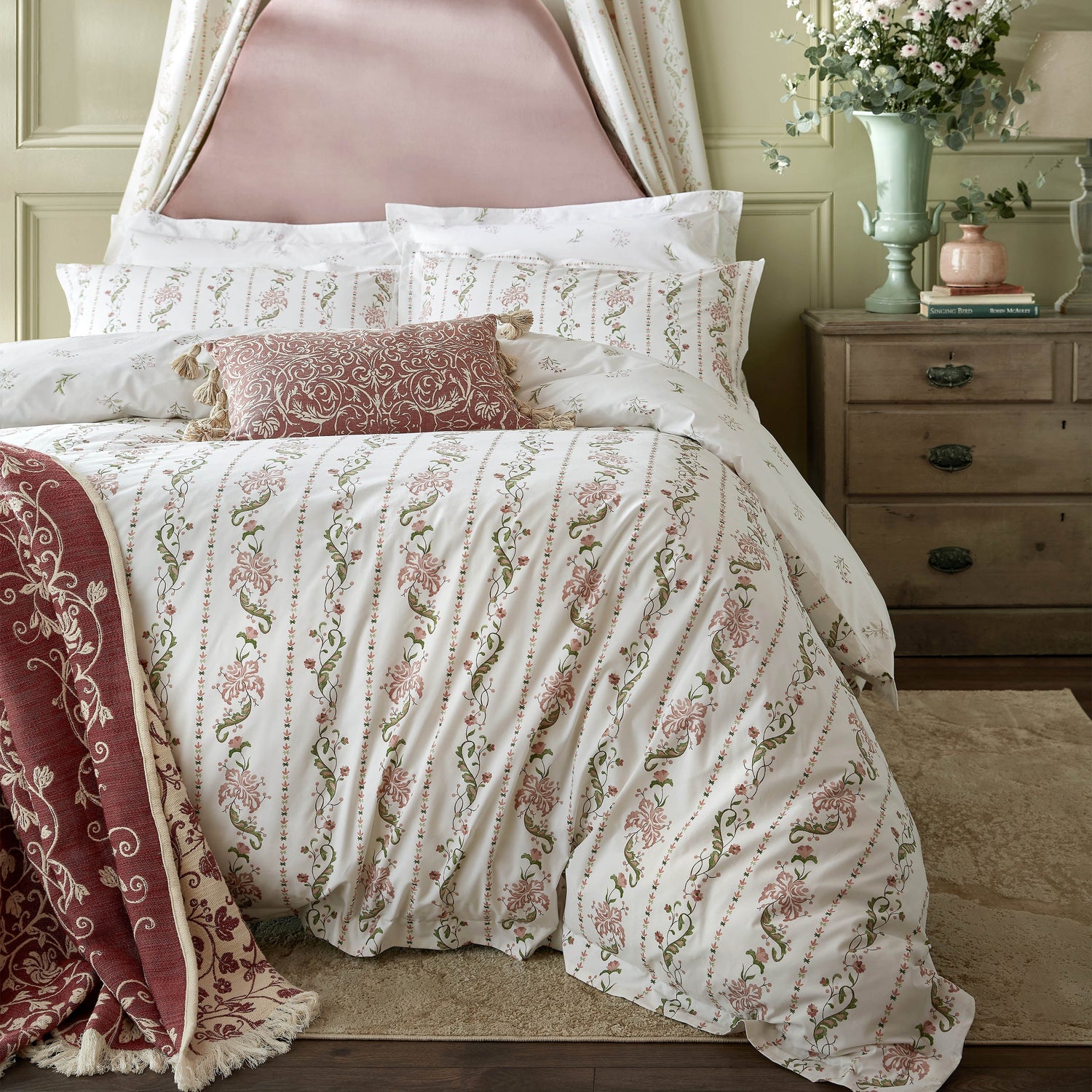Historic Royal Palaces Waistcoat Stripe Duvet Cover Bedding Set Clay Pink