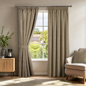 Sundour Washington Thermal Interlined Ready Made Pencil Pleat Curtains Earth