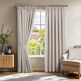 Sundour Washington Thermal Interlined Ready Made Pencil Pleat Curtains Natural