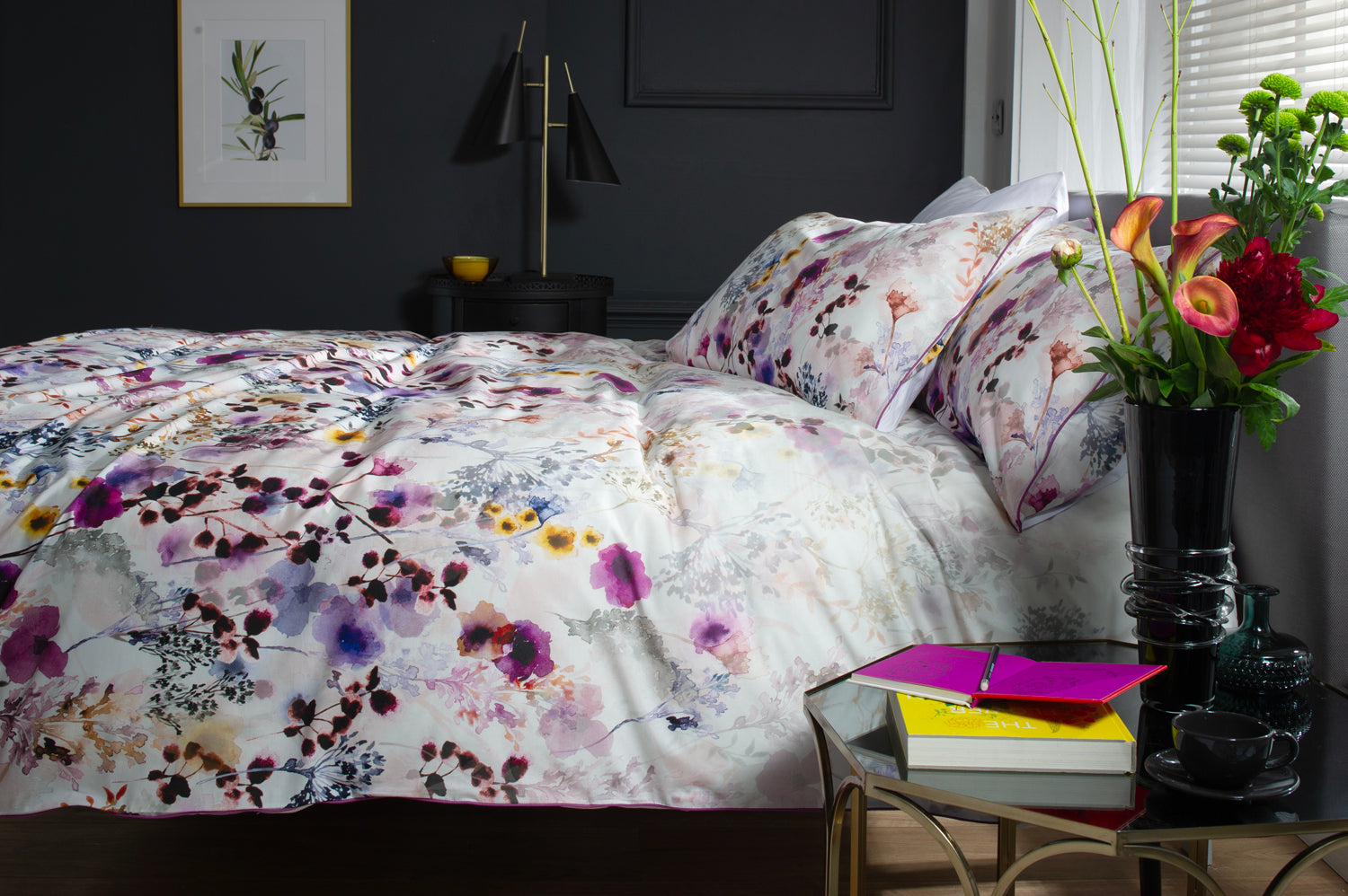 Watercolour Printed Duvet Cover Bedding Set Lilac