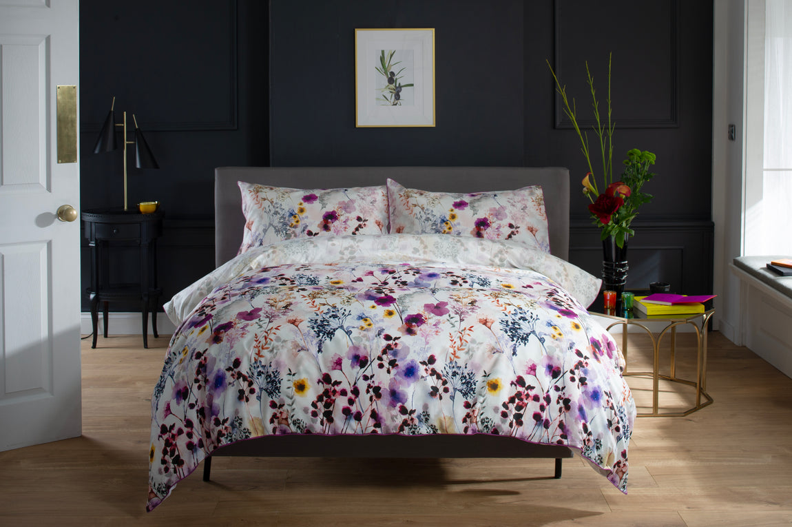 Watercolour Printed Duvet Cover Bedding Set Lilac