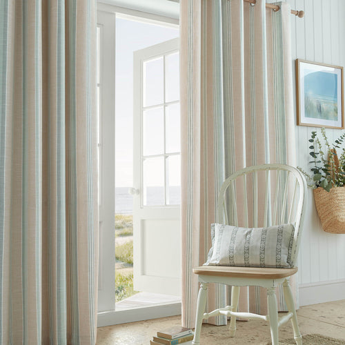 Laura Ashley Wickham Stripe Ready Made Eyelet Curtains Sage Natural