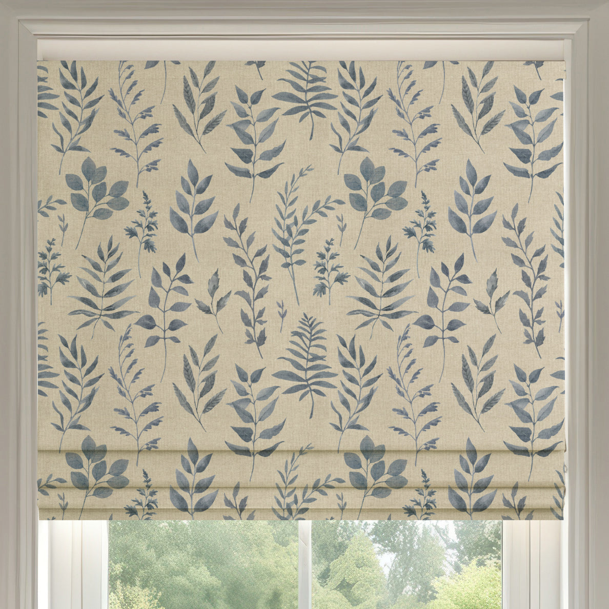 ANTE DECOR Willow Printed Cotton Made To Measure Roman Blind Delft