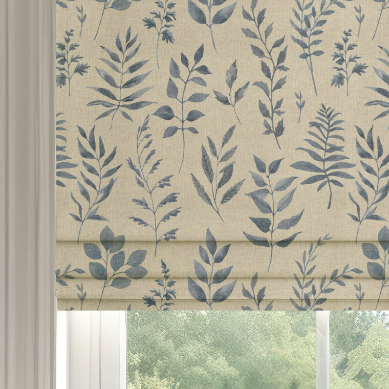 ANTE DECOR Willow Printed Cotton Made To Measure Roman Blind Delft