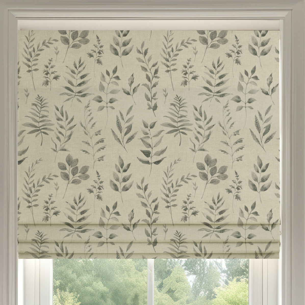 ANTE DECOR Willow Printed Cotton Made To Measure Roman Blind French Grey